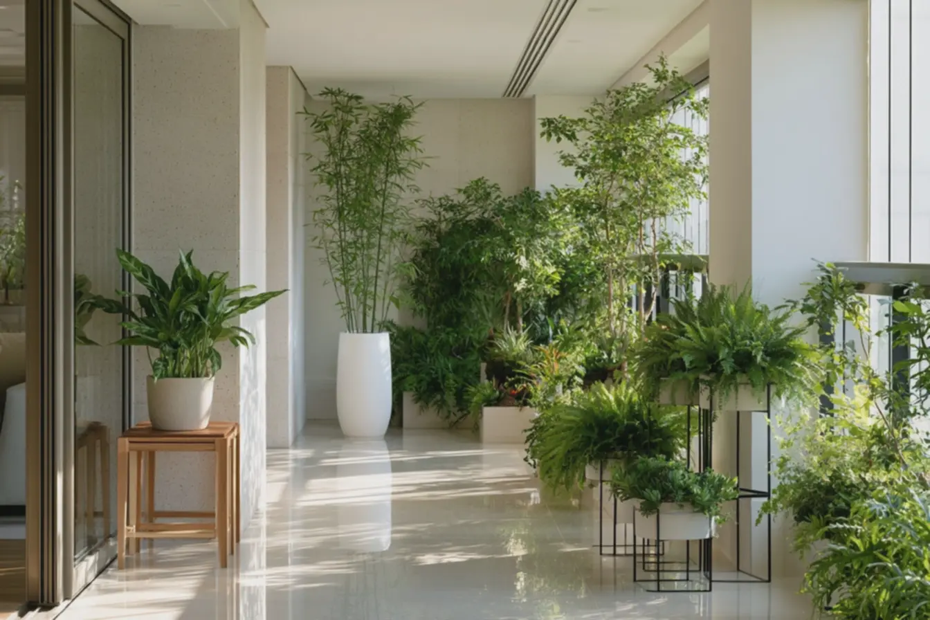 uso-de-mesa-lateral-de-madeira-clara-e-piso-porcelanato-claro-refletindo-luznatural-difusa-na-varanda Camadas de plantas que ampliam ambientes: alturas, texturas e vasos que funcionam uso-de-mesa-lateral-de-madeira-clara-e-piso-porcelanato-claro-refletindo-luznatural-difusa-na-varanda Camadas de plantas que ampliam ambientes: alturas, texturas e vasos que funcionam