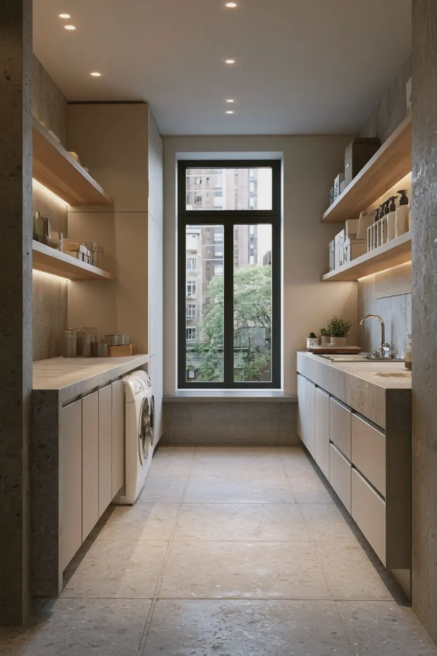 uso-de-piso-porcelanato-imitando-cimento-queimado-para-ampliar-visualmenteespaco-em-lavanderia-compacta-e-iluminada O segredo das lavanderias pequenas: ideias que elevam o espaço sem precisar de reformas caras uso-de-piso-porcelanato-imitando-cimento-queimado-para-ampliar-visualmenteespaco-em-lavanderia-compacta-e-iluminada O segredo das lavanderias pequenas: ideias que elevam o espaço sem precisar de reformas caras