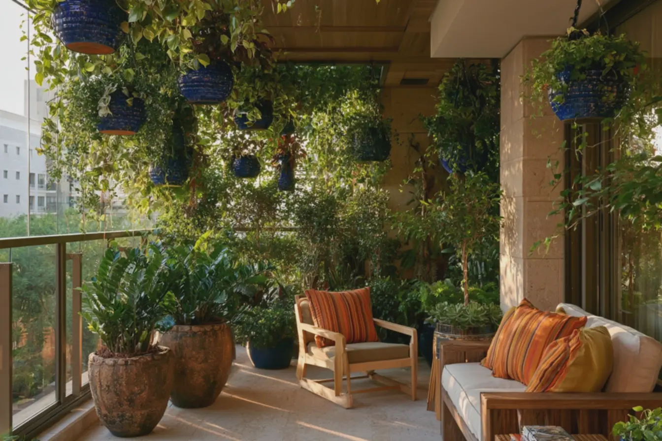 varanda-com-plantas-pendentes-em-vasos-azuis-e-folhagens-volumosas-em-vasos-debarro Combinar plantas: o detalhe pouco conhecido que dinamiza seu ambiente varanda-com-plantas-pendentes-em-vasos-azuis-e-folhagens-volumosas-em-vasos-debarro Combinar plantas: o detalhe pouco conhecido que dinamiza seu ambiente