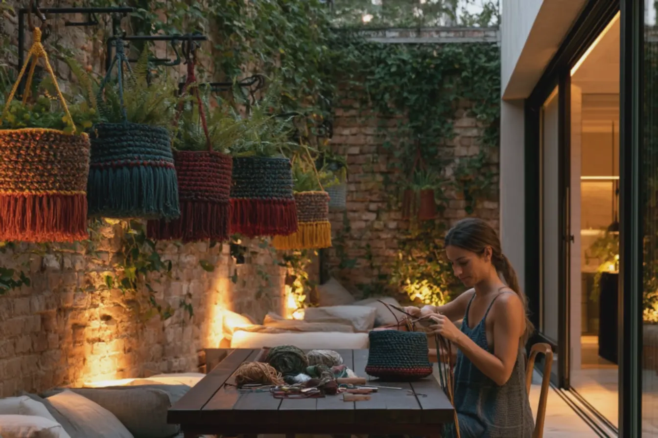 varanda-moderna-com-vasos-suspensos-em-suportes-de-croche-coloridos-ao-anoitecer Vasos de plantas com crochê: o tipo de decoração diy que chama atenção. varanda-moderna-com-vasos-suspensos-em-suportes-de-croche-coloridos-ao-anoitecer Vasos de plantas com crochê: o tipo de decoração diy que chama atenção.