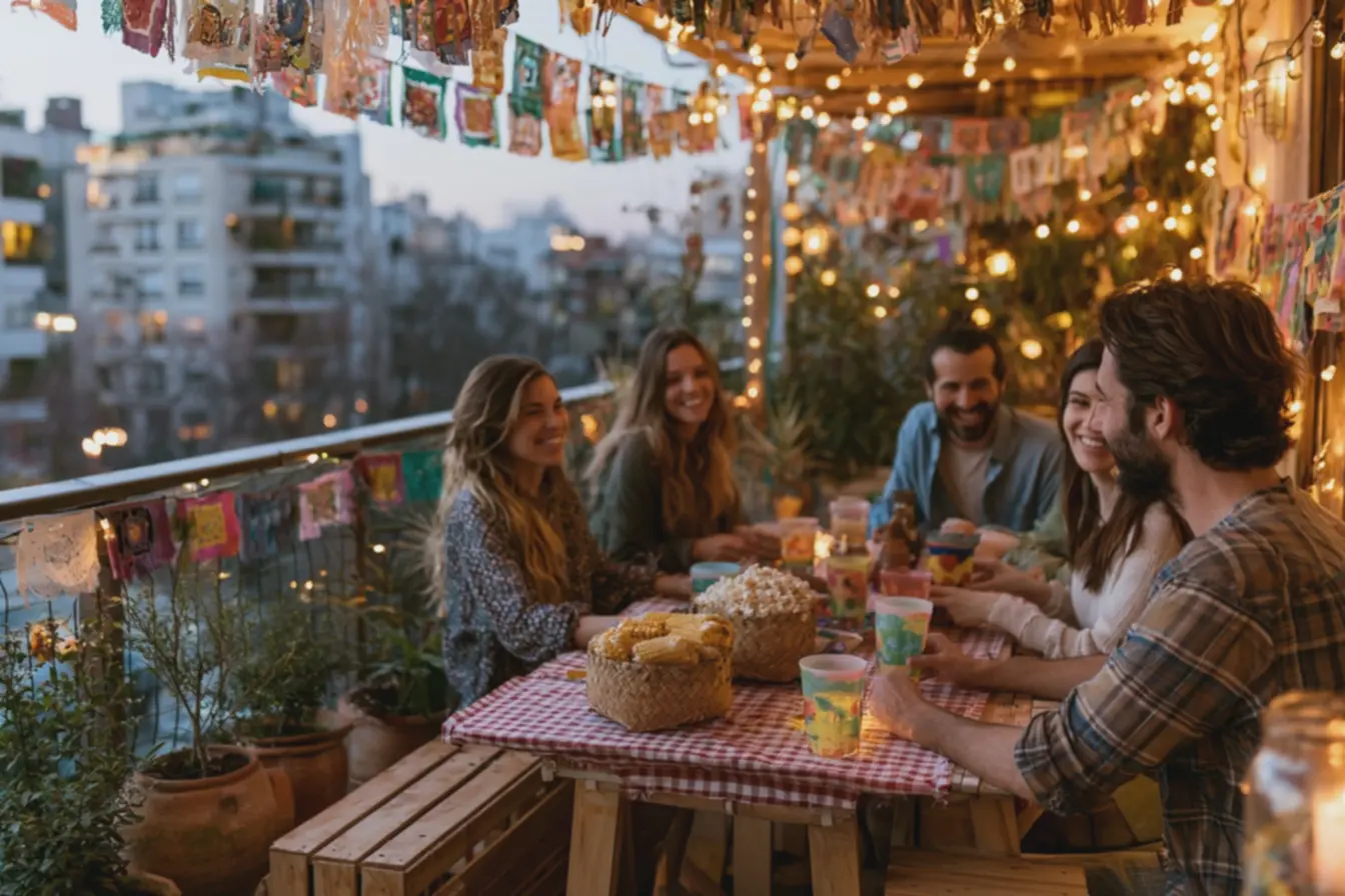 varanda-pequena-decorada-para-festa-junina-com-bandeirinhas-de-tecido-coloridase-iluminacao-aconchegante-em-varal 10 Ideias de Arraiá em casa pra aproveitar a festa junina varanda-pequena-decorada-para-festa-junina-com-bandeirinhas-de-tecido-coloridase-iluminacao-aconchegante-em-varal 10 Ideias de Arraiá em casa pra aproveitar a festa junina