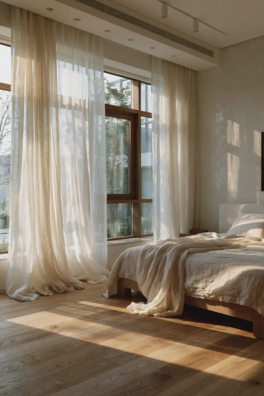 ambiente-com-parede-fosca-clara-e-piso-de-madeira-clara-valorizando-cortinatranslucida-em-quarto-pequeno Cores de cortina para quartos pequenos que ampliam o ambiente sem obras ambiente-com-parede-fosca-clara-e-piso-de-madeira-clara-valorizando-cortinatranslucida-em-quarto-pequeno Cores de cortina para quartos pequenos que ampliam o ambiente sem obras