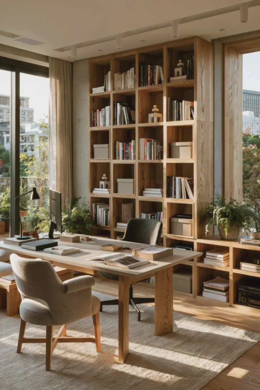 ambiente-de-estudo-iluminado-pela-luz-natural-com-prateleiras-que-combinamorganizacao-e-decoracao-minimalista Organização vertical para cantinho dos estudos: prateleiras que liberam a mesa e a mente ambiente-de-estudo-iluminado-pela-luz-natural-com-prateleiras-que-combinamorganizacao-e-decoracao-minimalista Organização vertical para cantinho dos estudos: prateleiras que liberam a mesa e a mente