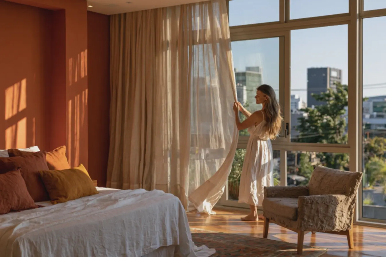 ambiente-vibrante-com-cama-branca-e-almofadas-em-terracota-e-amarelo-queimado-noquarto Cores de cortina para quartos: escolhas que mudam o clima do seu espaço ambiente-vibrante-com-cama-branca-e-almofadas-em-terracota-e-amarelo-queimado-noquarto Cores de cortina para quartos: escolhas que mudam o clima do seu espaço