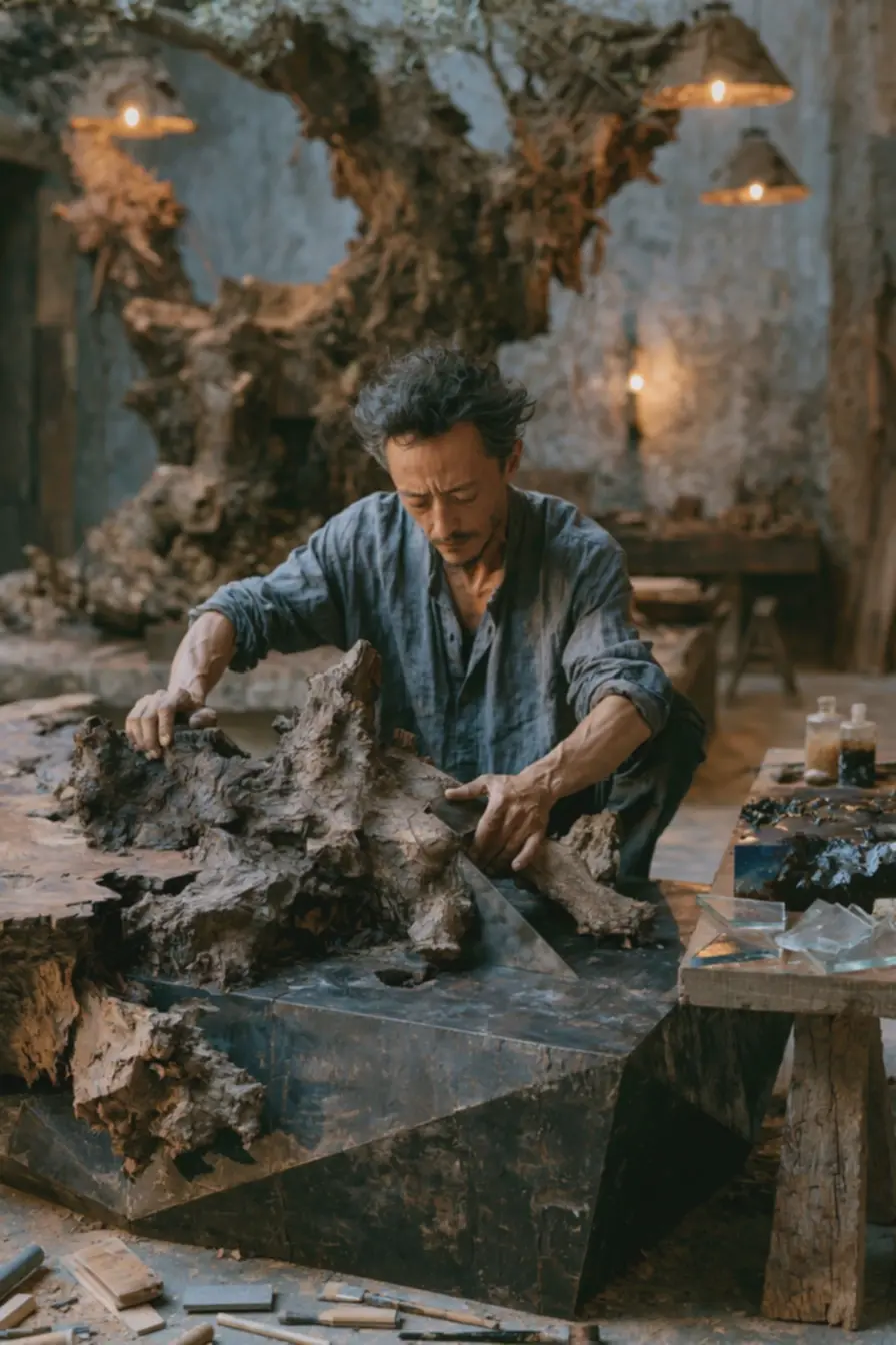 artesao-ajustando-raiz-de-arvore-sobre-base-metalica-para-criacao-de-pecadecorativa-funcional Resina, vidro e metal: ideias para integrar raízes de árvores na decoração artesao-ajustando-raiz-de-arvore-sobre-base-metalica-para-criacao-de-pecadecorativa-funcional Resina, vidro e metal: ideias para integrar raízes de árvores na decoração