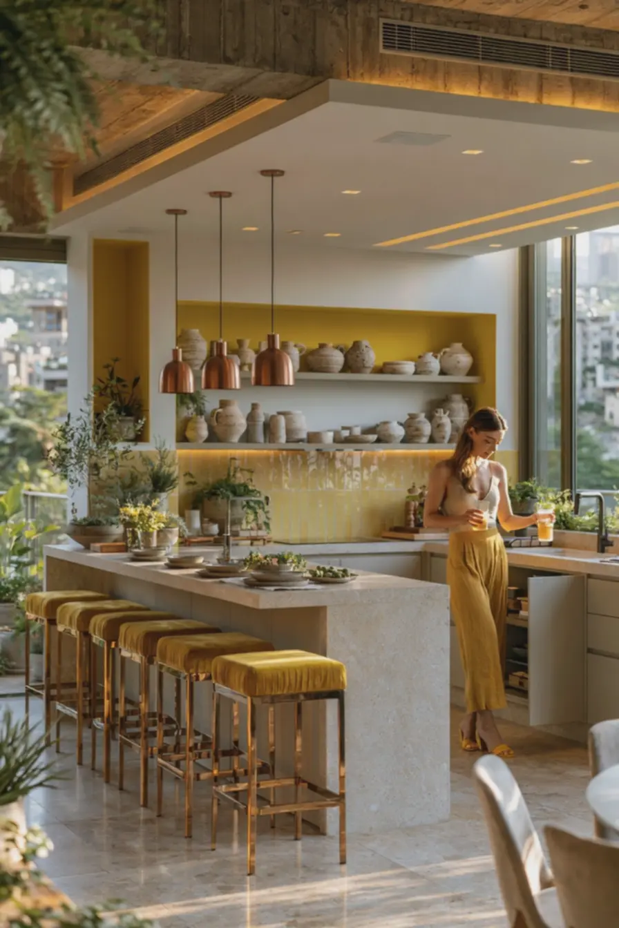 bancos-altos-com-pes-em-latao-e-assentos-mostarda-combinados-com-pendentes-cobredecoracao-que-estimula-energia-e-apetite Decoração em tons de amarelo: o segredo para ambientes que irradiam vida e elegância bancos-altos-com-pes-em-latao-e-assentos-mostarda-combinados-com-pendentes-cobredecoracao-que-estimula-energia-e-apetite Decoração em tons de amarelo: o segredo para ambientes que irradiam vida e elegância