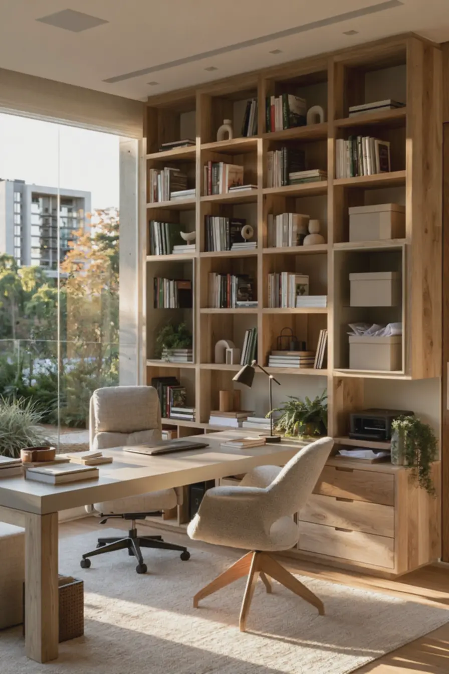 cantinho-de-estudos-bem-iluminado-com-mesa-clara-e-prateleiras-verticais-demadeira-natural-organizando-livros-e-objetos-decorativos Organização vertical para cantinho dos estudos: prateleiras que liberam a mesa e a mente cantinho-de-estudos-bem-iluminado-com-mesa-clara-e-prateleiras-verticais-demadeira-natural-organizando-livros-e-objetos-decorativos Organização vertical para cantinho dos estudos: prateleiras que liberam a mesa e a mente