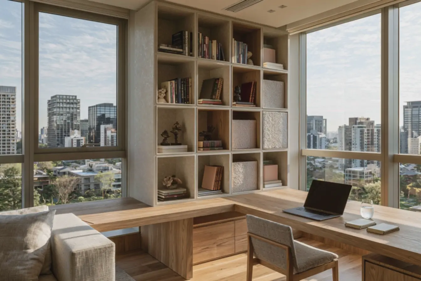 cantinho-de-estudos-moderno-com-sistema-modular-de-prateleiras-em-tom-neutroclaro-iluminado-por-luz-natural-difusa Organização vertical para cantinho dos estudos: prateleiras que liberam a mesa e a mente cantinho-de-estudos-moderno-com-sistema-modular-de-prateleiras-em-tom-neutroclaro-iluminado-por-luz-natural-difusa Organização vertical para cantinho dos estudos: prateleiras que liberam a mesa e a mente