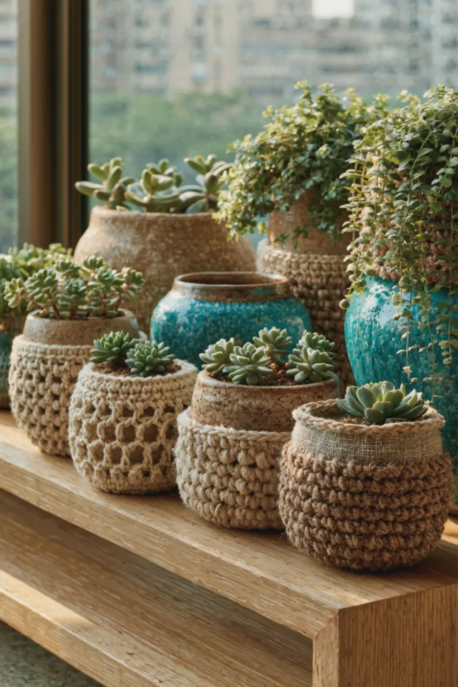 combinacao-de-texturas-entre-vasos-de-ceramica-fosca-e-esmaltada-com-capas-decroche-em-pontos-rendados-e-fechados Vasos de plantas com crochê e cerâmica: combinações de texturas para deixar prateleiras mais vivas combinacao-de-texturas-entre-vasos-de-ceramica-fosca-e-esmaltada-com-capas-decroche-em-pontos-rendados-e-fechados Vasos de plantas com crochê e cerâmica: combinações de texturas para deixar prateleiras mais vivas