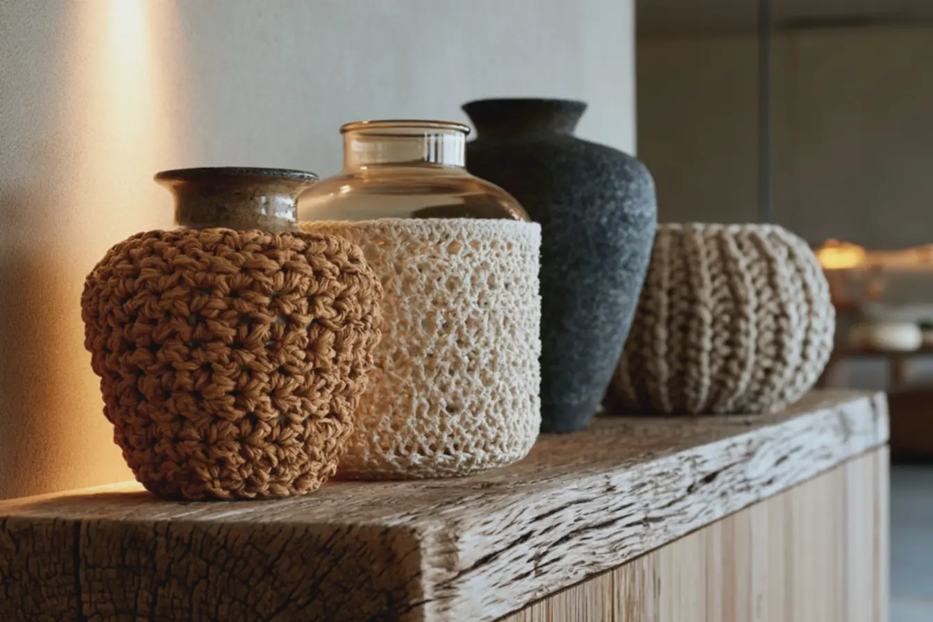 conjunto-de-vasos-de-vidro-ceramica-e-plastico-com-diferentes-acabamentos-emcroche Crochê sobre vidro, cerâmica ou plástico: acabamentos que valorizam seus vasos conjunto-de-vasos-de-vidro-ceramica-e-plastico-com-diferentes-acabamentos-emcroche Crochê sobre vidro, cerâmica ou plástico: acabamentos que valorizam seus vasos
