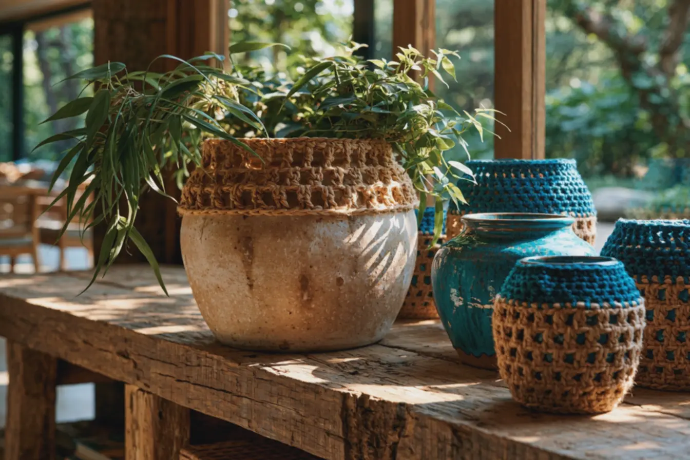 contraste-visual-entre-vasos-menores-esmaltados-em-azul-turquesa-com-capas-decroche-em-pontos-fechados-finos Vasos de plantas com crochê e cerâmica: combinações de texturas para deixar prateleiras mais vivas contraste-visual-entre-vasos-menores-esmaltados-em-azul-turquesa-com-capas-decroche-em-pontos-fechados-finos Vasos de plantas com crochê e cerâmica: combinações de texturas para deixar prateleiras mais vivas