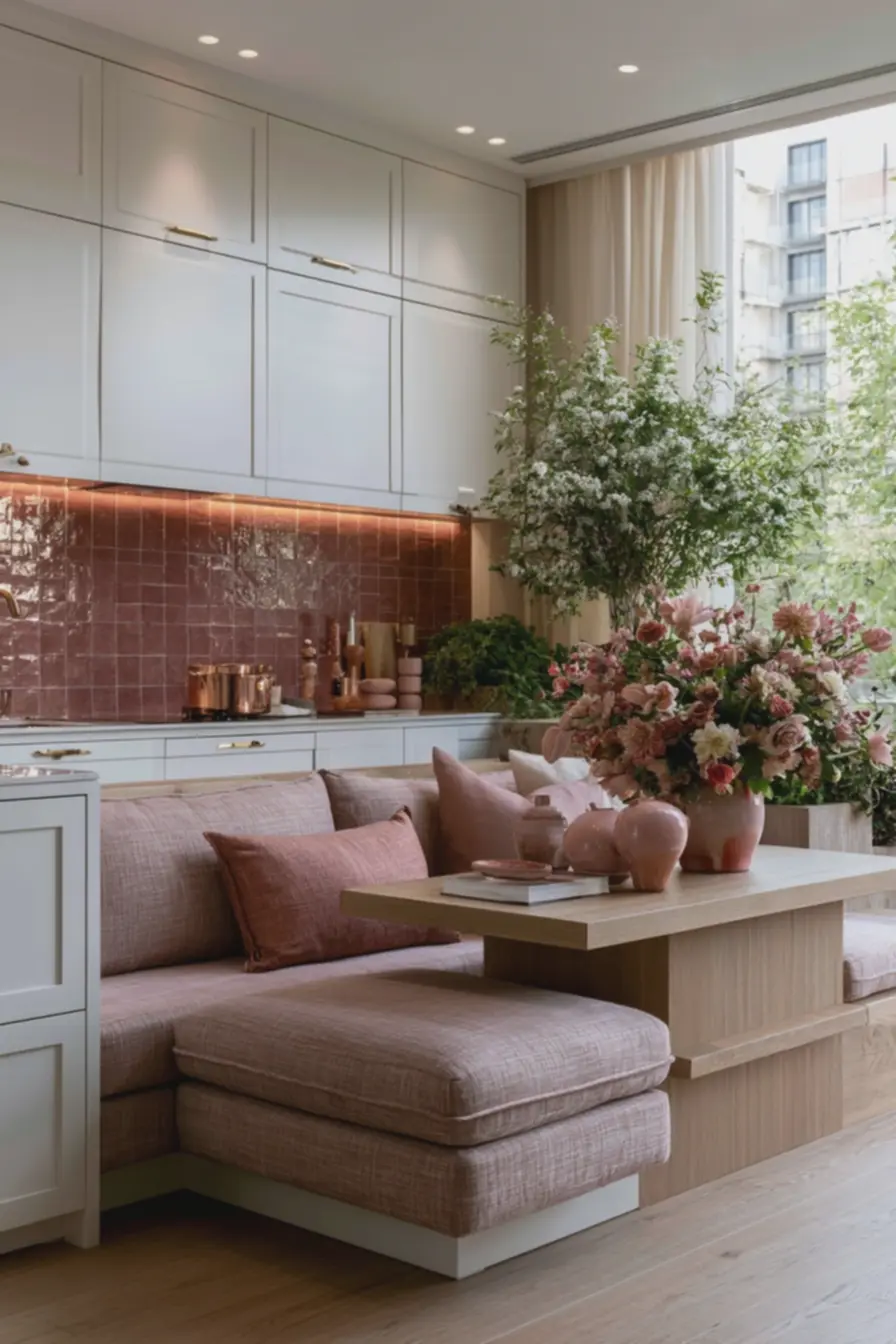 cozinha-com-backsplash-em-azulejos-rosa-queimado-e-armarios-brancos-compuxadores-de-latao Decorar com tons de rosa: o detalhe que muda o clima da sua casa para sempre cozinha-com-backsplash-em-azulejos-rosa-queimado-e-armarios-brancos-compuxadores-de-latao Decorar com tons de rosa: o detalhe que muda o clima da sua casa para sempre