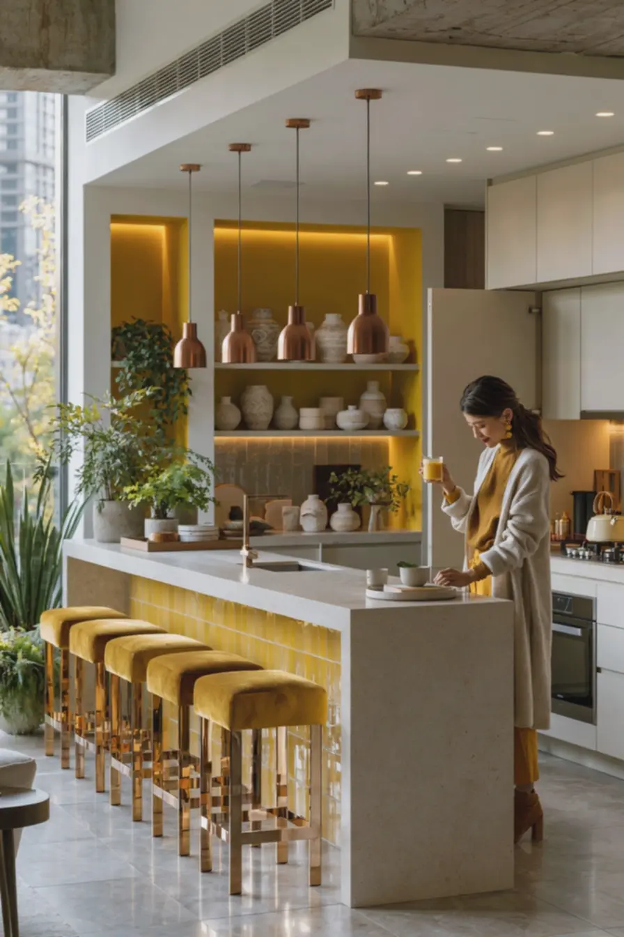 cozinha-moderna-compacta-com-nichos-amarelo-canario-e-bancos-de-veludo-mostardadesign-contemporaneo-e-funcional Decoração em tons de amarelo: o segredo para ambientes que irradiam vida e elegância cozinha-moderna-compacta-com-nichos-amarelo-canario-e-bancos-de-veludo-mostardadesign-contemporaneo-e-funcional Decoração em tons de amarelo: o segredo para ambientes que irradiam vida e elegância