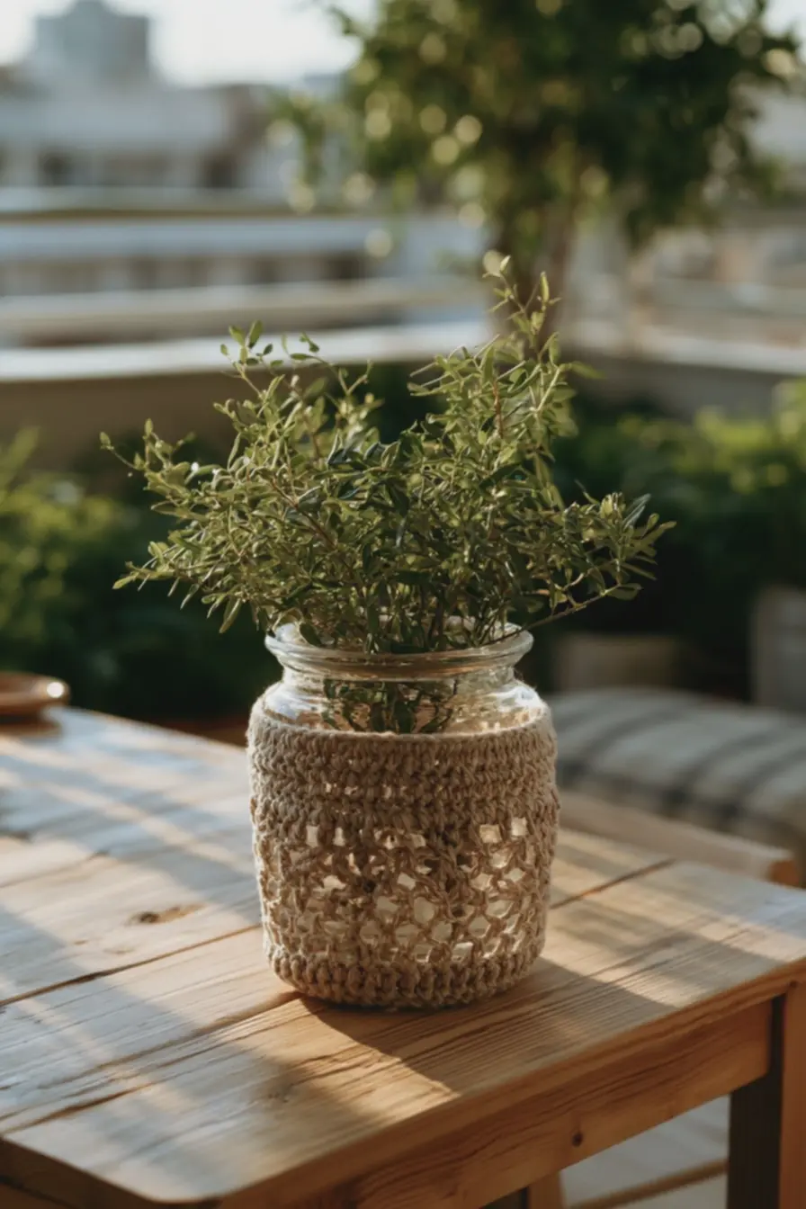 croche-delicado-envolvendo-a-parte-superior-do-vaso-valorizando-a-decoracao-complantas Crochê sobre vidro, cerâmica ou plástico: acabamentos que valorizam seus vasos croche-delicado-envolvendo-a-parte-superior-do-vaso-valorizando-a-decoracao-complantas Crochê sobre vidro, cerâmica ou plástico: acabamentos que valorizam seus vasos