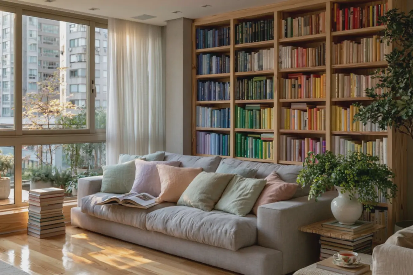 decoracao-com-livros-em-degrade-do-azul-ao-amarelo-em-ambiente-aconchegante-eiluminado Decorar com livros: ideias inesperadas para dar personalidade ao seu espaço decoracao-com-livros-em-degrade-do-azul-ao-amarelo-em-ambiente-aconchegante-eiluminado Decorar com livros: ideias inesperadas para dar personalidade ao seu espaço