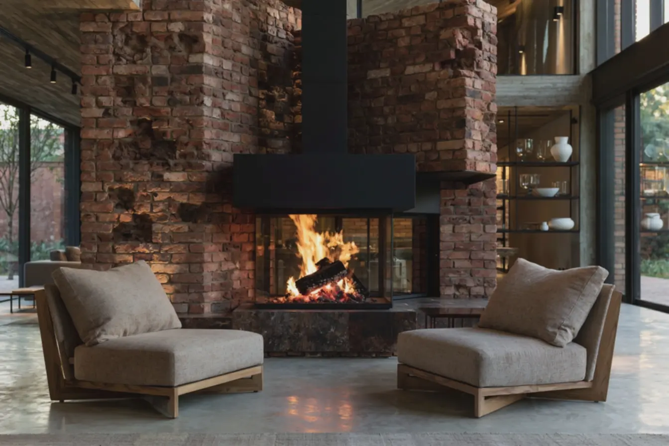 decoracao-contemporanea-com-objetos-em-vidro-e-ceramica-equilibrando-parede-detijolos Chaminé embutida, parede de tijolo ou ilha: escolha a configuração ideal para fogão a lenha decoracao-contemporanea-com-objetos-em-vidro-e-ceramica-equilibrando-parede-detijolos Chaminé embutida, parede de tijolo ou ilha: escolha a configuração ideal para fogão a lenha