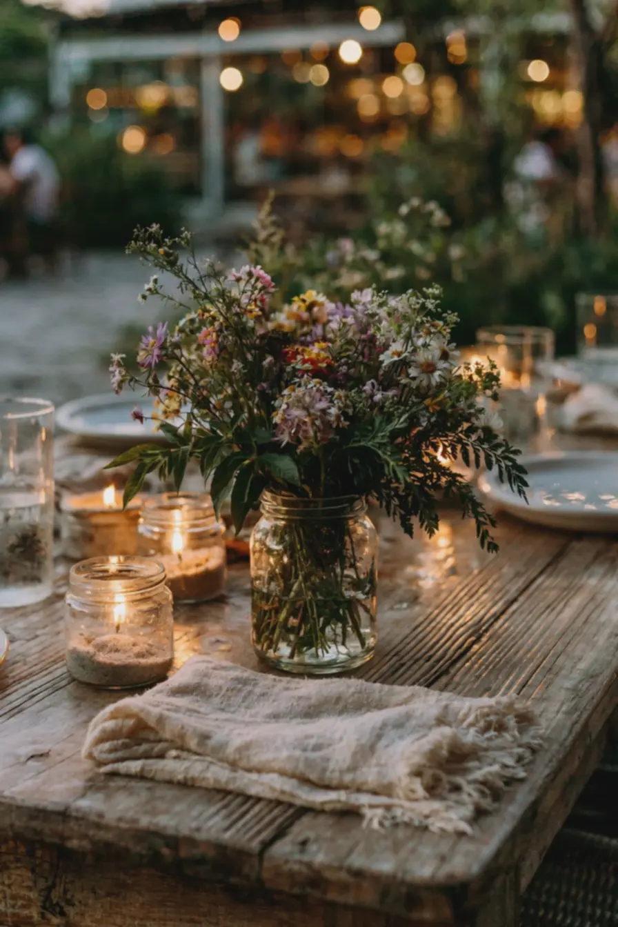 detalhe-de-vaso-de-vidro-reciclado-com-flores-silvestres-e-velas-em-potesreutilizados Mesa posta simples e barata: ideias que deixam seu jantar mais especial detalhe-de-vaso-de-vidro-reciclado-com-flores-silvestres-e-velas-em-potesreutilizados Mesa posta simples e barata: ideias que deixam seu jantar mais especial