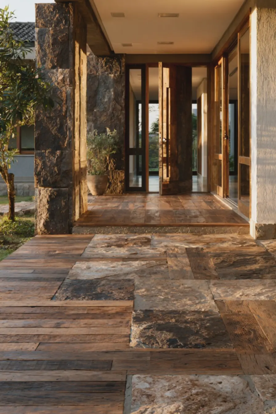 detalhes-da-transicao-entre-madeira-e-pedra-com-juntas-alinhadas-e-argamassaharmoniosa Combinações de pedra e madeira que destacam a entrada da casa detalhes-da-transicao-entre-madeira-e-pedra-com-juntas-alinhadas-e-argamassaharmoniosa Combinações de pedra e madeira que destacam a entrada da casa