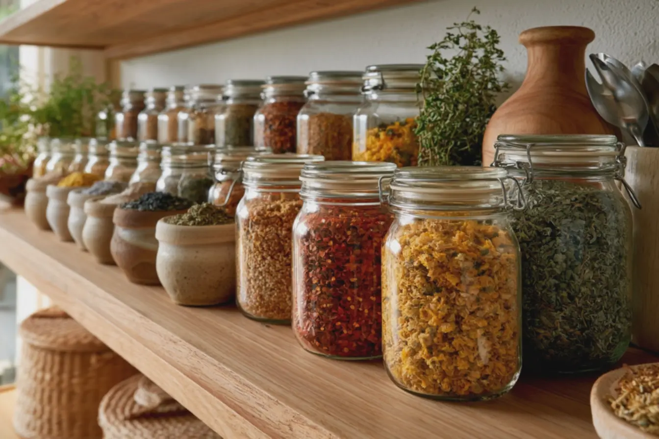 detalhes-de-utensilios-de-aco-inox-e-jarra-de-madeira-artesanal-completamambiente-gourmet-de-prateleira-de-temperos Potes transparentes ou cerâmica na prateleira de temperos: qual escolher para sua cozinha detalhes-de-utensilios-de-aco-inox-e-jarra-de-madeira-artesanal-completamambiente-gourmet-de-prateleira-de-temperos Potes transparentes ou cerâmica na prateleira de temperos: qual escolher para sua cozinha