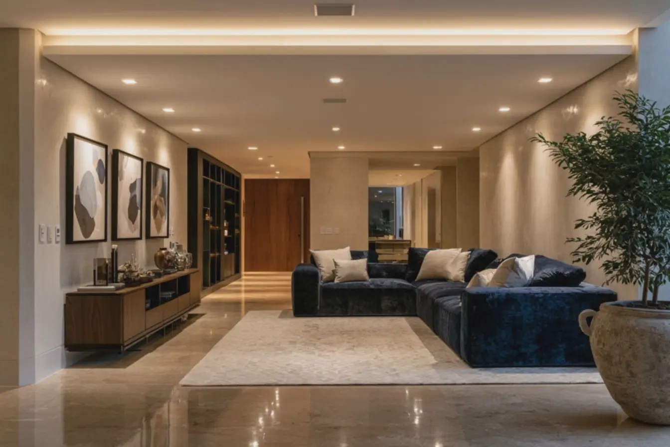 embutidos-simetricos-no-teto-criando-luz-uniforme-e-confortavel-em-ambientesofisticado Iluminação em camadas com LED: pontos, fitas e embutidos que criam profundidade embutidos-simetricos-no-teto-criando-luz-uniforme-e-confortavel-em-ambientesofisticado Iluminação em camadas com LED: pontos, fitas e embutidos que criam profundidade