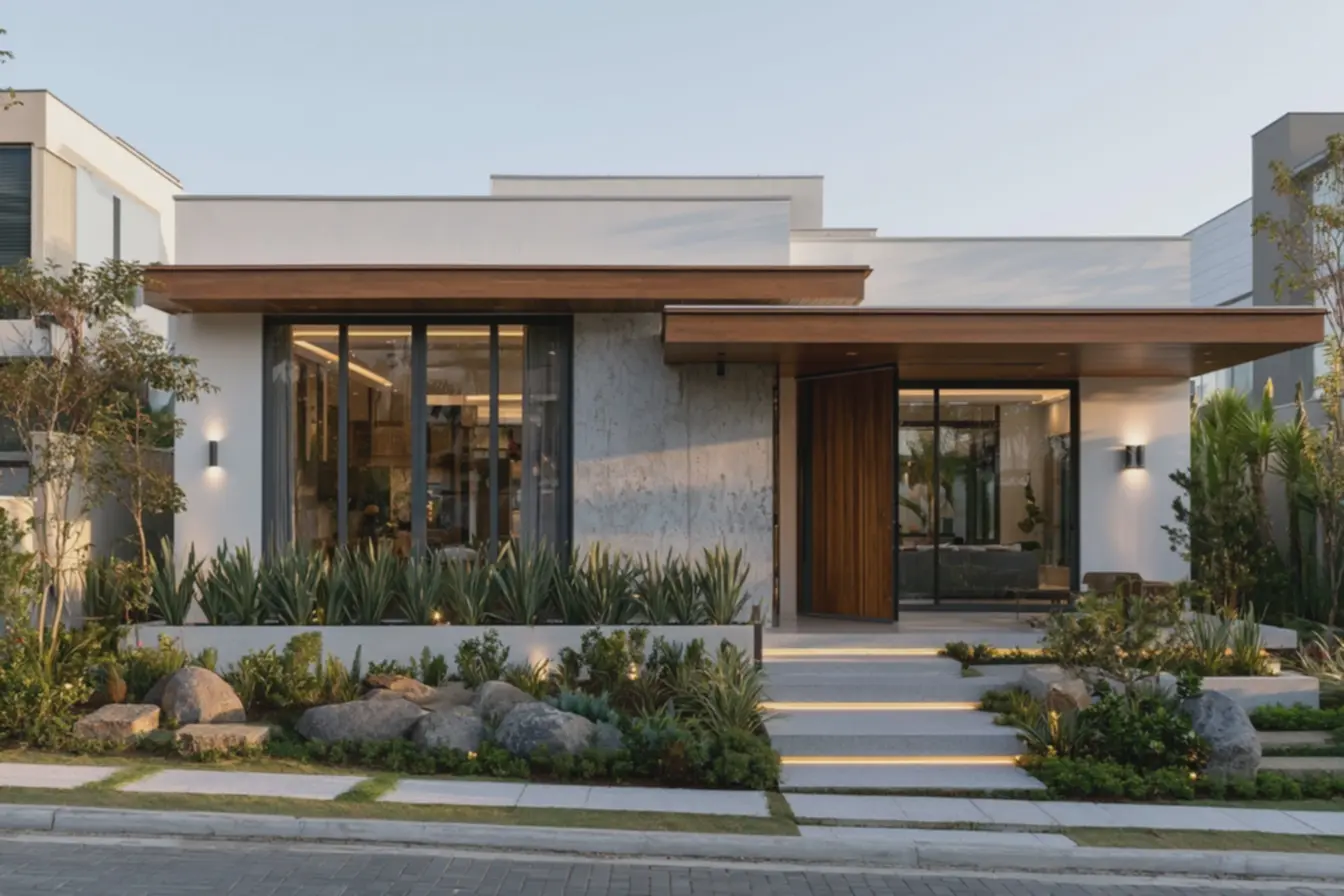 fachada-de-casa-simples-moderna-com-parede-branca-e-textura-cimento-queimado Fachadas modernas para casas simples: ideias que mudam o visual sem complicação fachada-de-casa-simples-moderna-com-parede-branca-e-textura-cimento-queimado Fachadas modernas para casas simples: ideias que mudam o visual sem complicação
