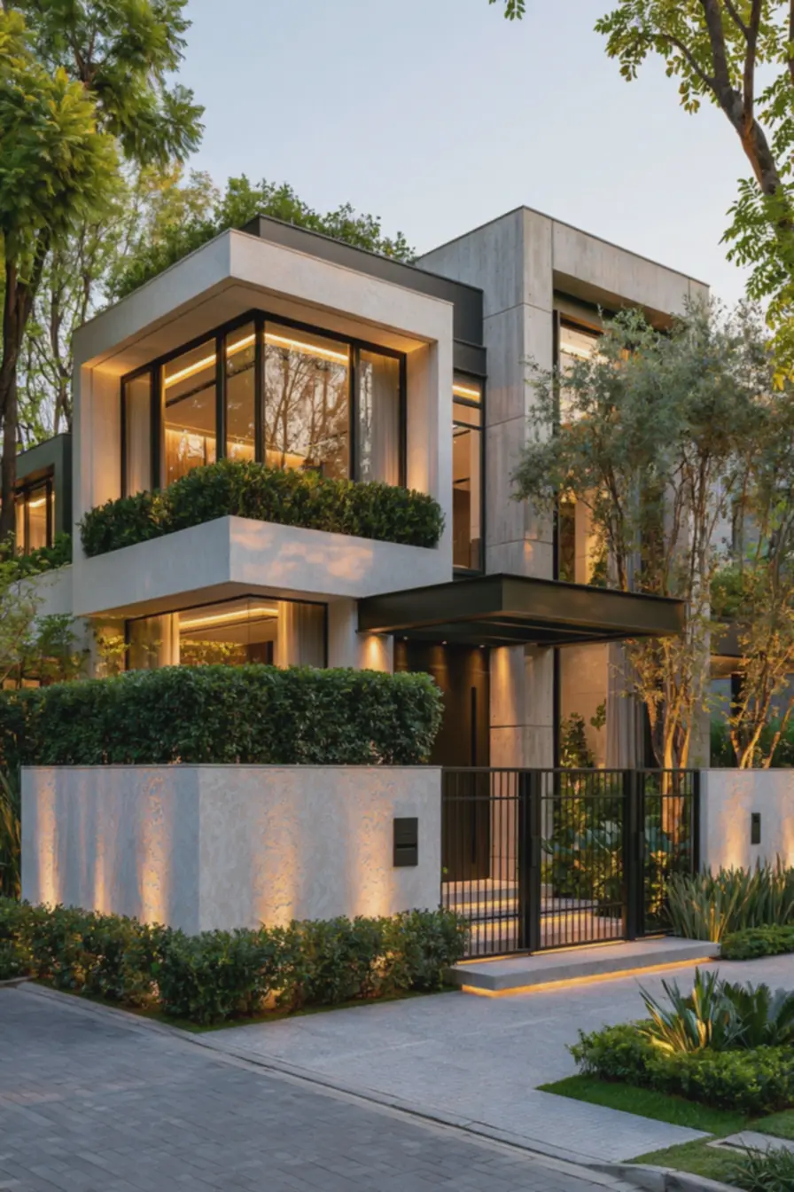 fachada-residencial-contemporanea-com-muro-baixo-branco-e-cerca-viva-verdeescura-em-bairro-urbano-tranquilo Muro baixo, cerca viva ou grade: qual solução valoriza melhor a frente da casa? fachada-residencial-contemporanea-com-muro-baixo-branco-e-cerca-viva-verdeescura-em-bairro-urbano-tranquilo Muro baixo, cerca viva ou grade: qual solução valoriza melhor a frente da casa?