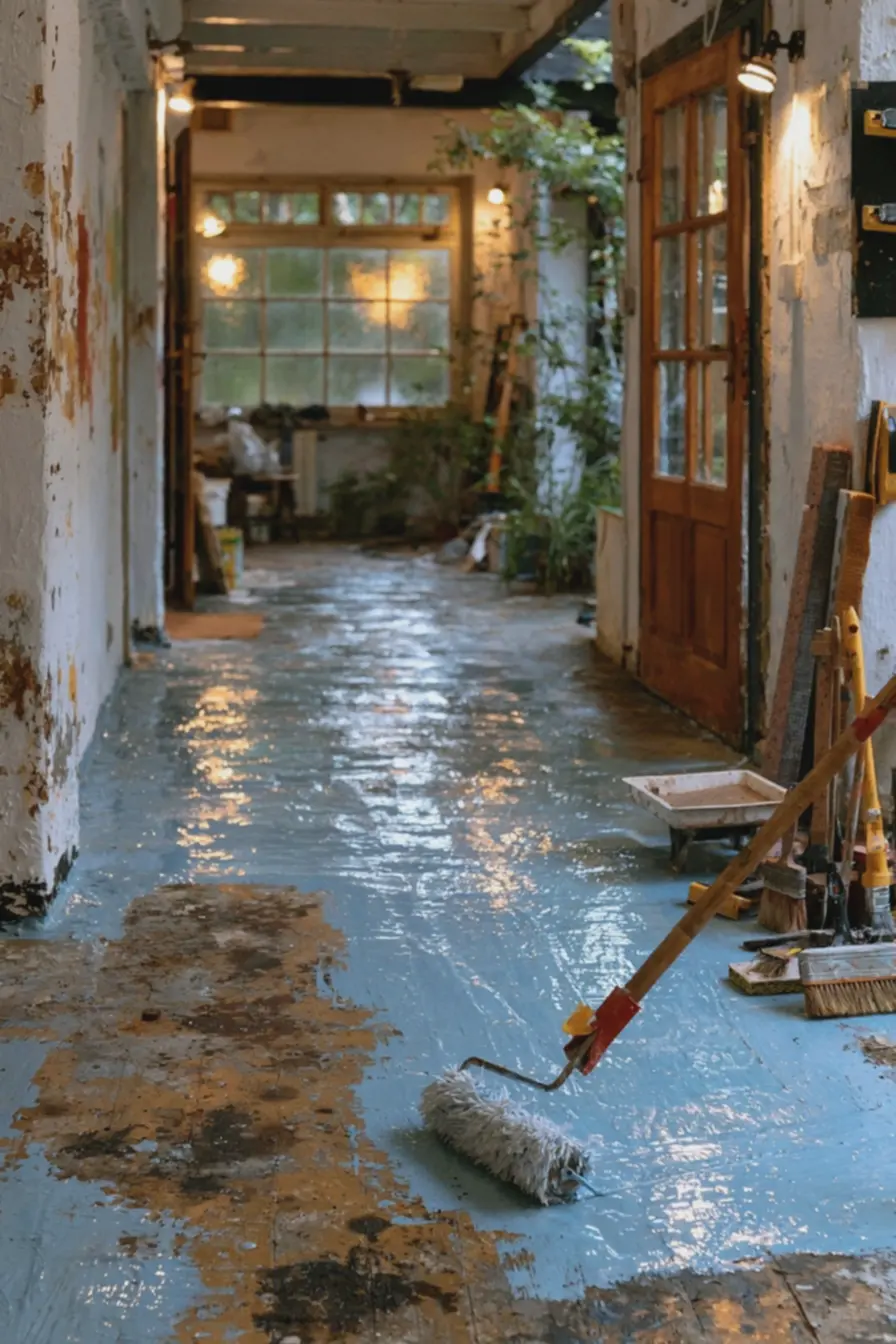 ferramentas-de-pintura-organizadas-ao-lado-do-piso-parcialmente-pintado-de-epoxiem-garagem-residencial Reforma da garagem simples: ideias que renovam sem pesar no bolso ferramentas-de-pintura-organizadas-ao-lado-do-piso-parcialmente-pintado-de-epoxiem-garagem-residencial Reforma da garagem simples: ideias que renovam sem pesar no bolso