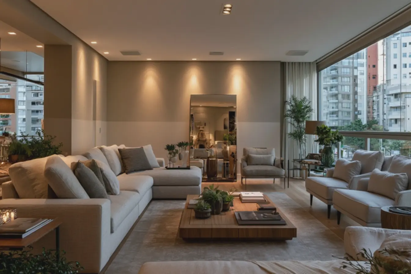 iluminacao-pontual-em-spots-realcando-textura-refinada-da-pintura-e-criandoprofundidade-na-decoracao-neutra-e-contemporanea Paredes, espelhos e luz: opções baratas para ampliar e renovar sua sala iluminacao-pontual-em-spots-realcando-textura-refinada-da-pintura-e-criandoprofundidade-na-decoracao-neutra-e-contemporanea Paredes, espelhos e luz: opções baratas para ampliar e renovar sua sala