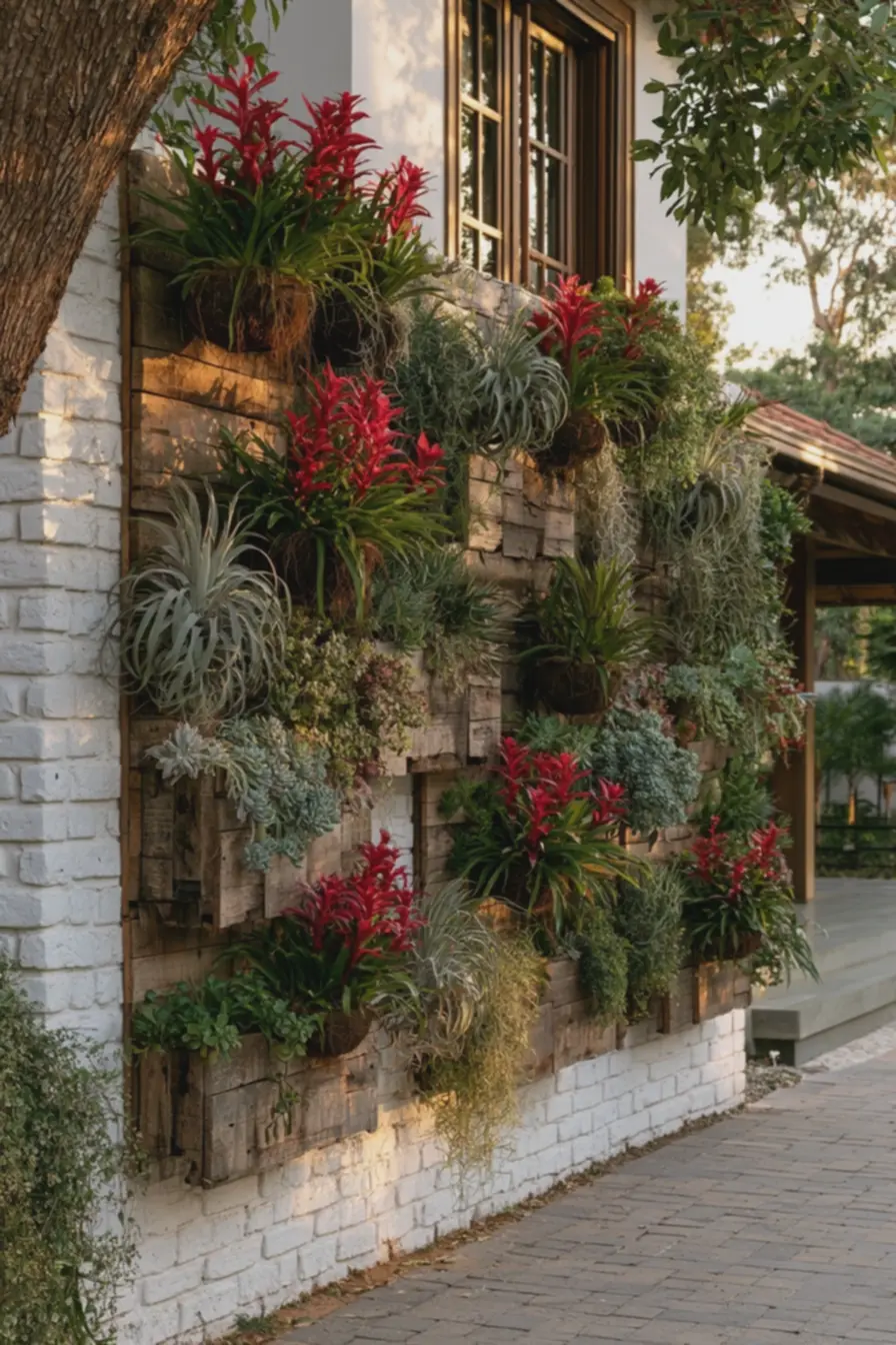 jardim-vertical-modular-em-muro-branco-de-casa-residencial-com-plantassuculentas-bromelias-e-tillandsias Muro de frente com jardim vertical: espécies que não danificam a alvenaria jardim-vertical-modular-em-muro-branco-de-casa-residencial-com-plantassuculentas-bromelias-e-tillandsias Muro de frente com jardim vertical: espécies que não danificam a alvenaria