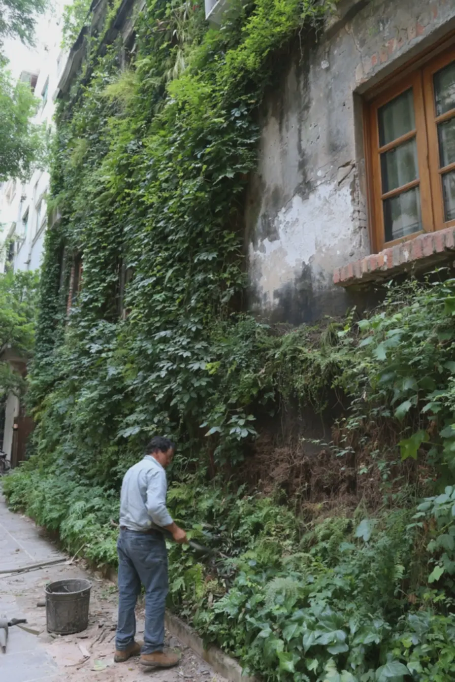 jardineiro-removendo-raizes-aderentes-em-jardim-vertical-mal-instalado-paraevitar-deterioracao-do-muro-de-frente Muro de frente com jardim vertical: espécies que não danificam a alvenaria jardineiro-removendo-raizes-aderentes-em-jardim-vertical-mal-instalado-paraevitar-deterioracao-do-muro-de-frente Muro de frente com jardim vertical: espécies que não danificam a alvenaria