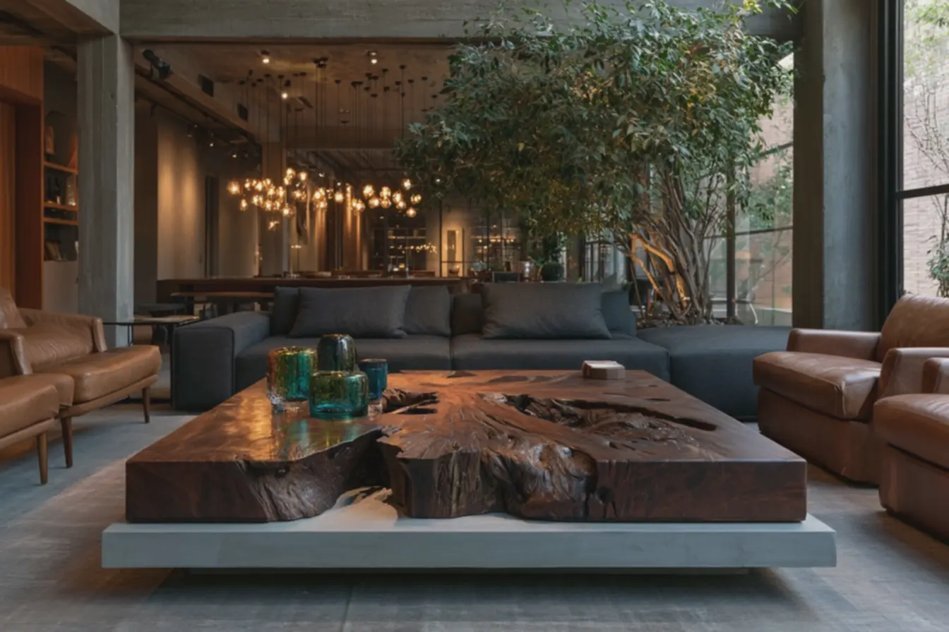 mesa-de-centro-robusta-de-raiz-de-arvore-com-verniz-fosco-e-base-de-concretocinza-na-sala-industrial Raízes de árvores para decoração: mesas e banquetas lindas e cheias de estilo mesa-de-centro-robusta-de-raiz-de-arvore-com-verniz-fosco-e-base-de-concretocinza-na-sala-industrial Raízes de árvores para decoração: mesas e banquetas lindas e cheias de estilo
