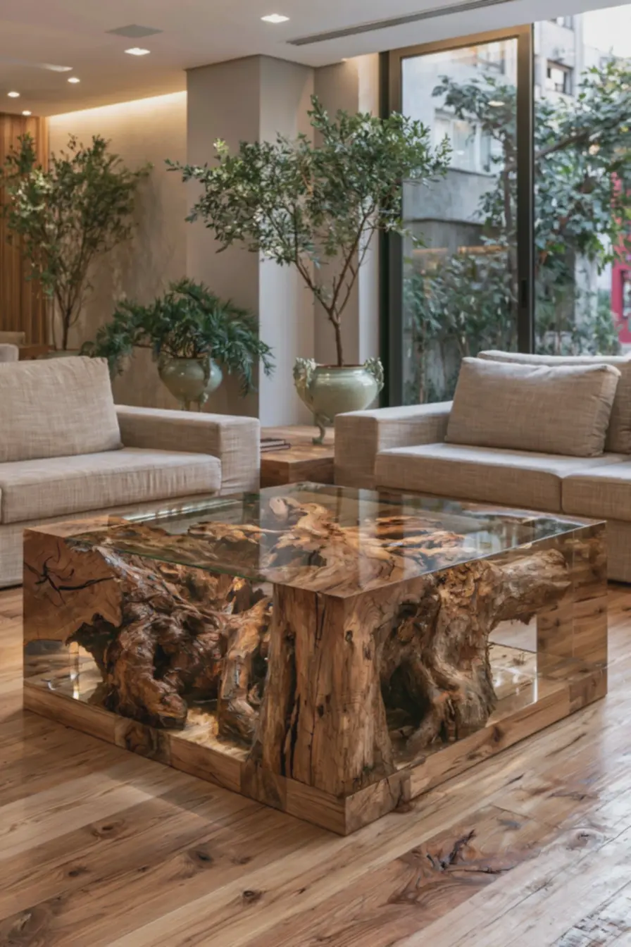 mesa-de-resina-polida-com-raiz-de-arvore-integrada-perfeita-para-interiores-comestilo-sofisticado-e-natural Resina, vidro e metal: ideias para integrar raízes de árvores na decoração mesa-de-resina-polida-com-raiz-de-arvore-integrada-perfeita-para-interiores-comestilo-sofisticado-e-natural Resina, vidro e metal: ideias para integrar raízes de árvores na decoração