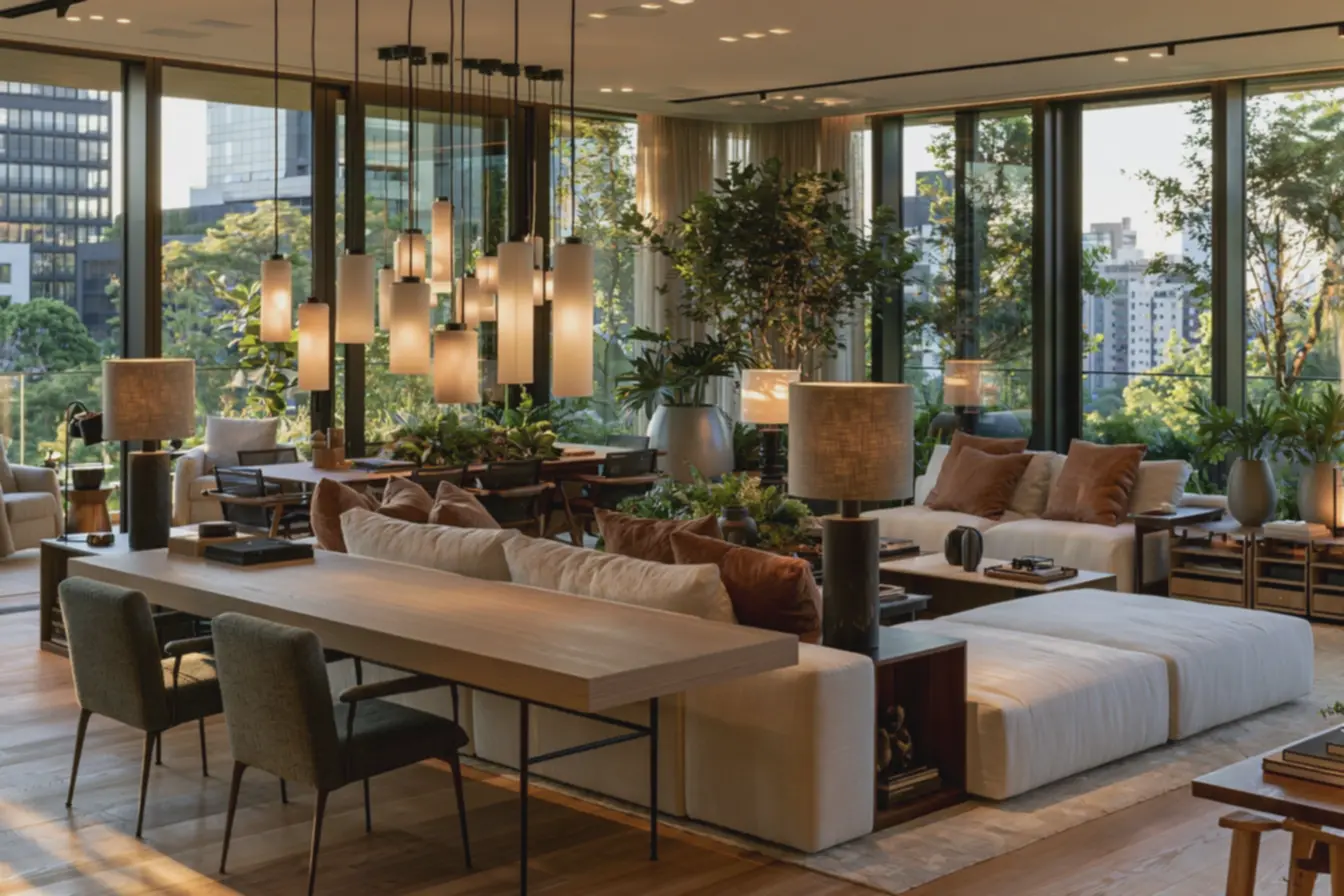 mesa-de-trabalho-em-madeira-clara-perfil-baixo-sofa-modular-branco-almofadasterrosas-e-plantas Salas flexíveis: móveis e iluminação que equilibram morar e trabalhar em casa mesa-de-trabalho-em-madeira-clara-perfil-baixo-sofa-modular-branco-almofadasterrosas-e-plantas Salas flexíveis: móveis e iluminação que equilibram morar e trabalhar em casa