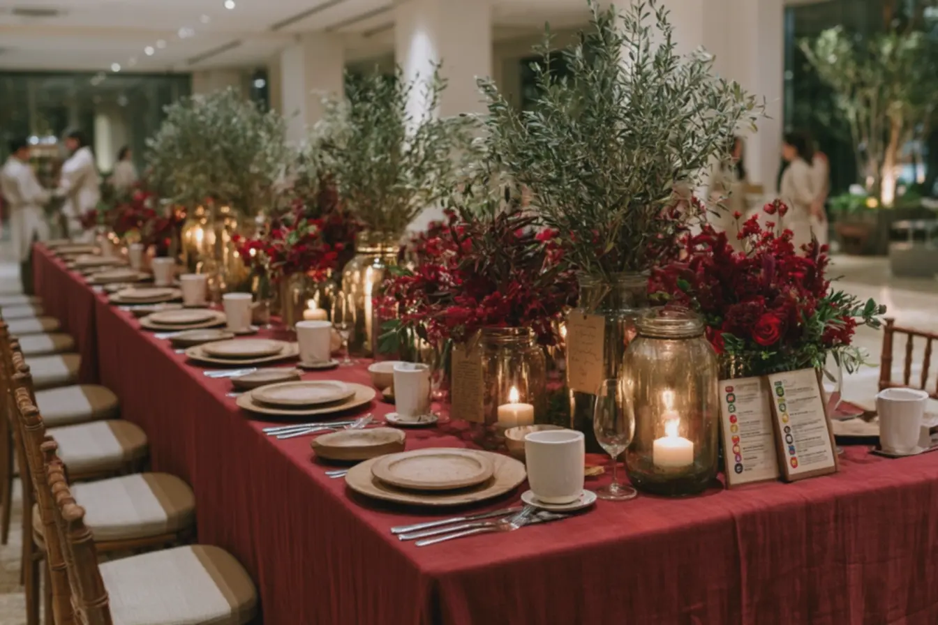 mesa-grande-posta-para-culto-de-pentecostes-com-toalha-vermelha-e-floresnaturais-vermelhas 10 Ideias de mesa posta para Igrejas: Unindo decoração e fé mesa-grande-posta-para-culto-de-pentecostes-com-toalha-vermelha-e-floresnaturais-vermelhas 10 Ideias de mesa posta para Igrejas: Unindo decoração e fé