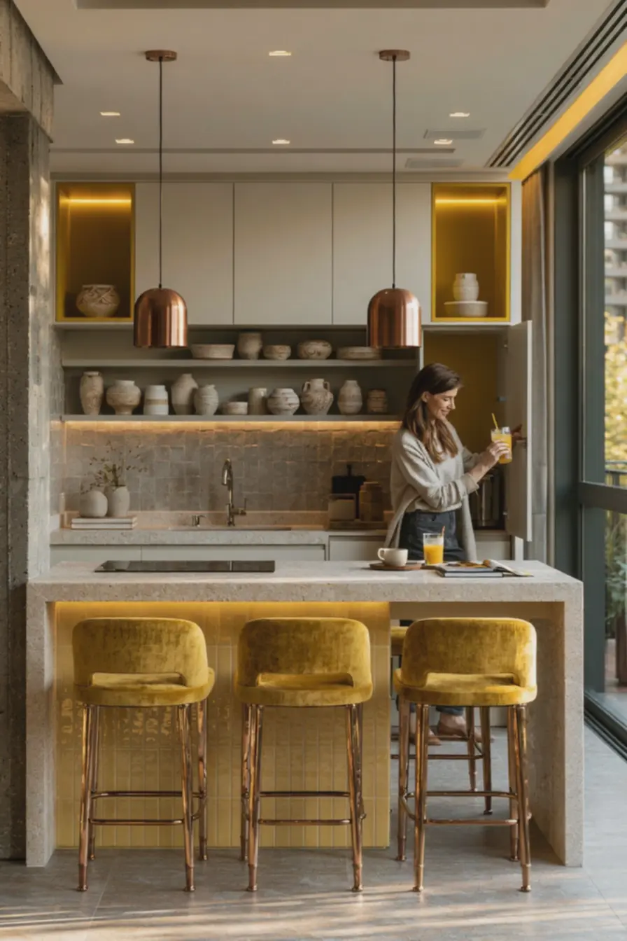parede-branca-com-detalhes-amarelo-vibrante-em-cozinha-bancada-clara-eiluminacao-quente-ambiente-alegre-e-acolhedor Decoração em tons de amarelo: o segredo para ambientes que irradiam vida e elegância parede-branca-com-detalhes-amarelo-vibrante-em-cozinha-bancada-clara-eiluminacao-quente-ambiente-alegre-e-acolhedor Decoração em tons de amarelo: o segredo para ambientes que irradiam vida e elegância