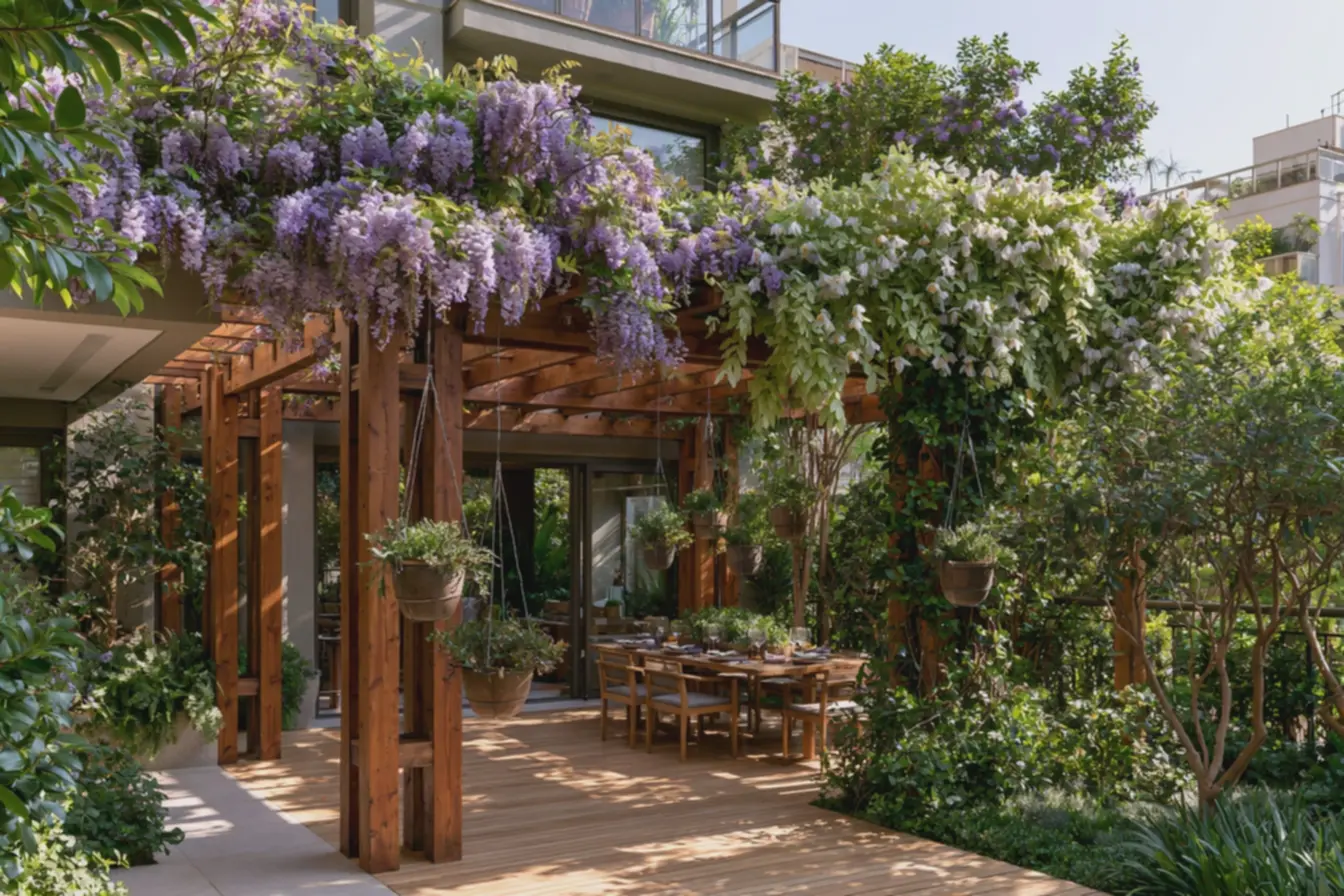 pergolado-de-madeira-avermelhada-com-glicinia-em-flor-no-jardim-ensolarado-daprimavera Plantas que valorizam pergolado de madeira: sombra, privacidade e cor no quintal pergolado-de-madeira-avermelhada-com-glicinia-em-flor-no-jardim-ensolarado-daprimavera Plantas que valorizam pergolado de madeira: sombra, privacidade e cor no quintal