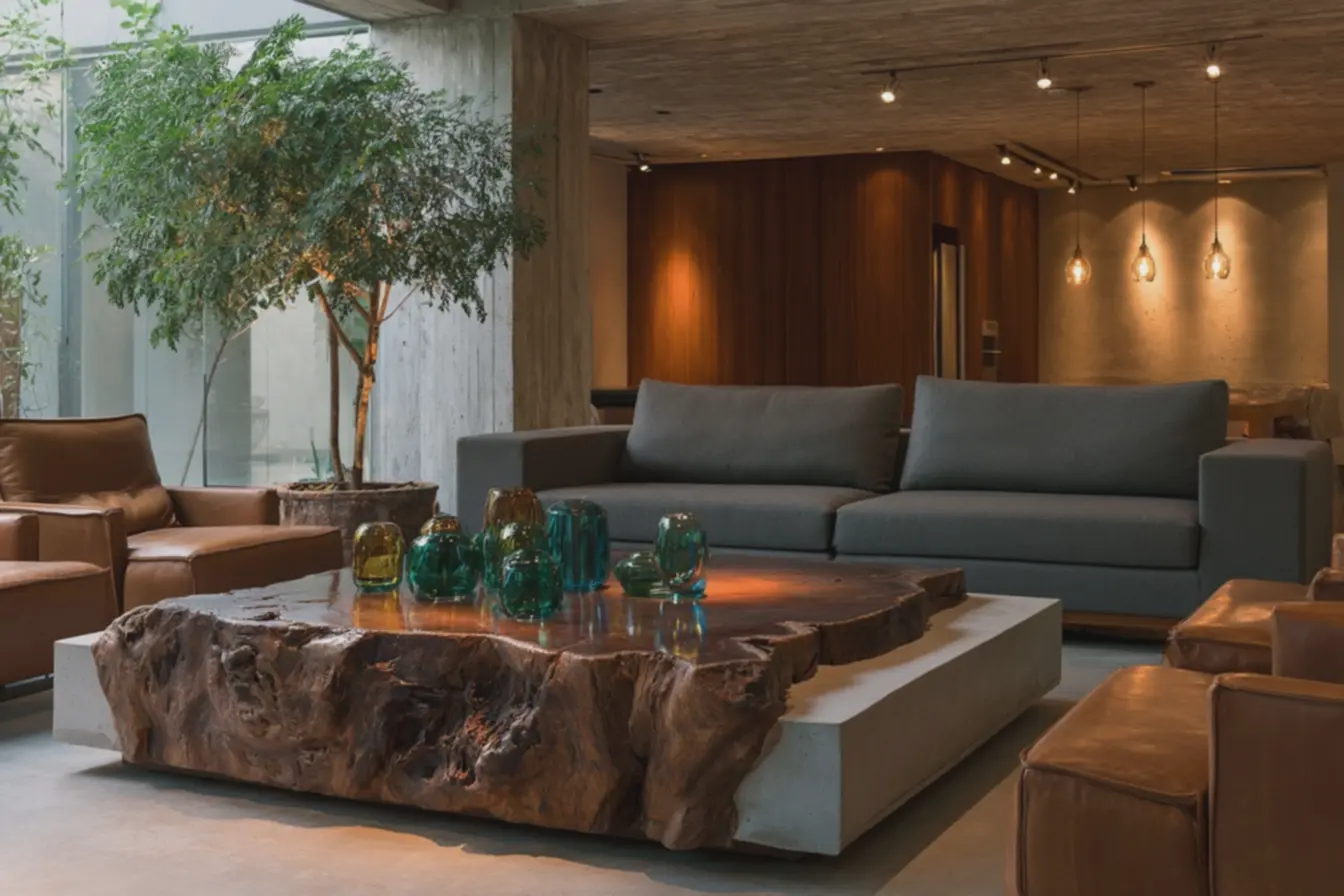 planta-de-folhagem-verde-e-moveis-em-couro-caramelo-complementando-ambiente-commesa-de-raiz-natural Raízes de árvores para decoração: mesas e banquetas lindas e cheias de estilo planta-de-folhagem-verde-e-moveis-em-couro-caramelo-complementando-ambiente-commesa-de-raiz-natural Raízes de árvores para decoração: mesas e banquetas lindas e cheias de estilo
