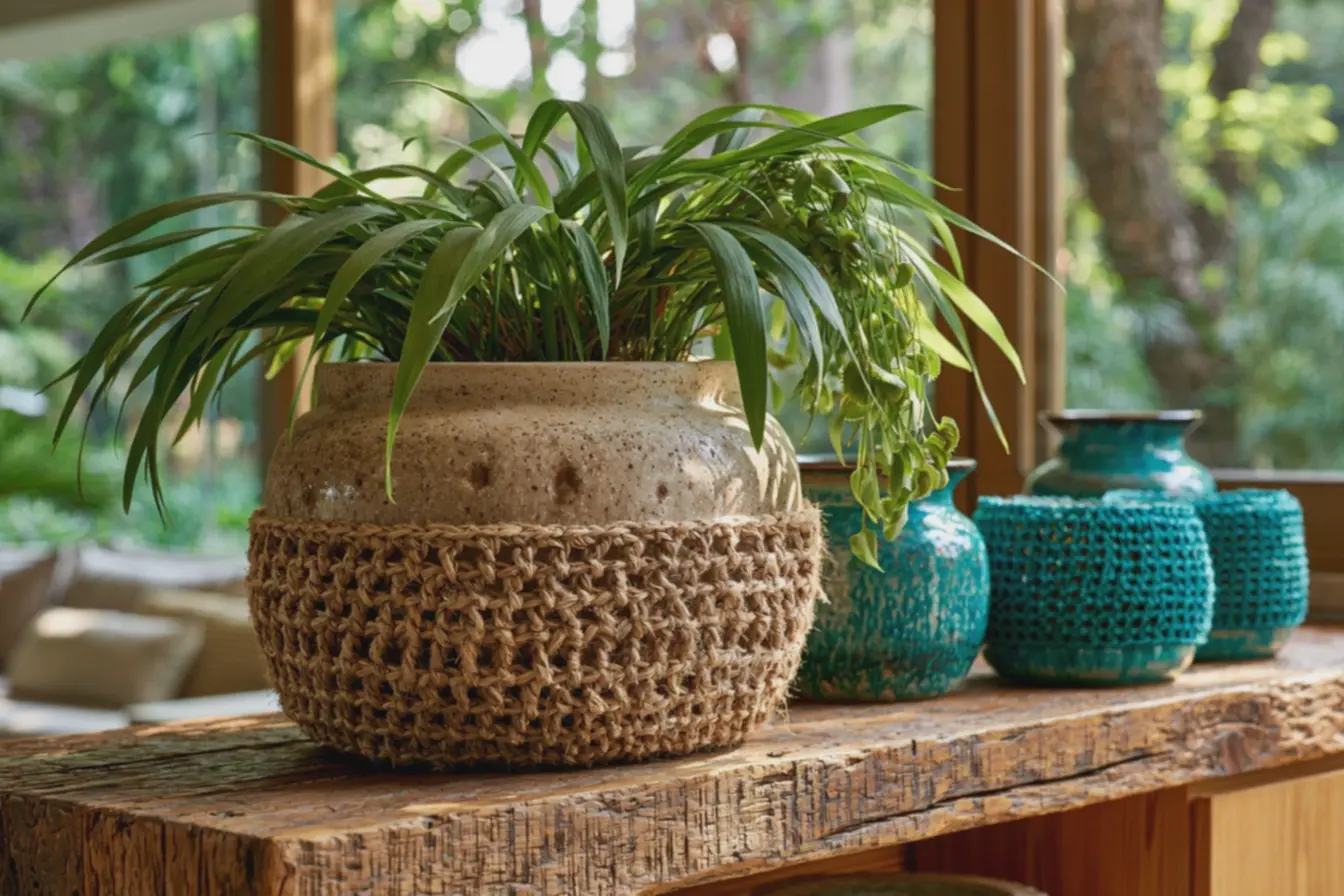 planta-pendente-com-folhas-verdes-sobre-vaso-rustico-combinando-croche-de-fionatural-na-decoracao-de-interiores Vasos de plantas com crochê e cerâmica: combinações de texturas para deixar prateleiras mais vivas planta-pendente-com-folhas-verdes-sobre-vaso-rustico-combinando-croche-de-fionatural-na-decoracao-de-interiores Vasos de plantas com crochê e cerâmica: combinações de texturas para deixar prateleiras mais vivas