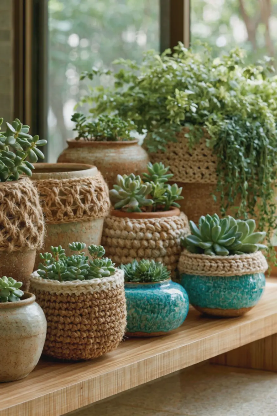 prateleira-de-madeira-clara-com-vasos-de-ceramica-em-tons-terrosos-e-azuisenvoltos-por-capas-de-croche-de-algodao-e-linho Vasos de plantas com crochê e cerâmica: combinações de texturas para deixar prateleiras mais vivas prateleira-de-madeira-clara-com-vasos-de-ceramica-em-tons-terrosos-e-azuisenvoltos-por-capas-de-croche-de-algodao-e-linho Vasos de plantas com crochê e cerâmica: combinações de texturas para deixar prateleiras mais vivas