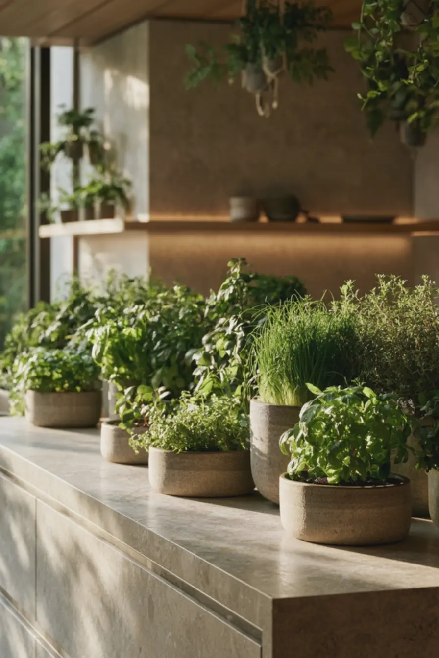 prateleira-estreita-de-madeira-clara-com-pequenos-vasos-e-plantas-penduradas-nacozinha Vasos, prateleiras e luz: montar uma horta prática que valoriza a bancada da cozinha prateleira-estreita-de-madeira-clara-com-pequenos-vasos-e-plantas-penduradas-nacozinha Vasos, prateleiras e luz: montar uma horta prática que valoriza a bancada da cozinha