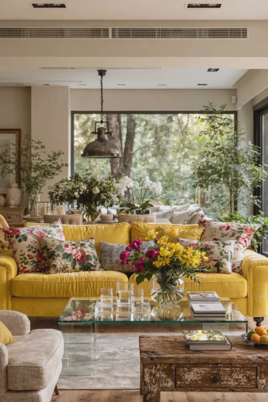 sala-de-estar-com-decoracao-sem-harmonia-misturando-sofa-retro-amarelo-vibrantecom-mesa-de-centro-moderna-de-vidro Equilíbrio x Excesso: quando a mistura de estilos torna a decoração enjoativa sala-de-estar-com-decoracao-sem-harmonia-misturando-sofa-retro-amarelo-vibrantecom-mesa-de-centro-moderna-de-vidro Equilíbrio x Excesso: quando a mistura de estilos torna a decoração enjoativa