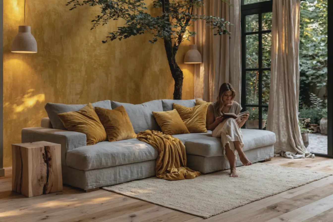 sala-de-estar-com-parede-amarela-mostarda-e-sofa-cinza-com-almofadas-de-veludoamarelo-decoracao-elegante-e-aconchegante Decoração em tons de amarelo: o segredo para ambientes que irradiam vida e elegância sala-de-estar-com-parede-amarela-mostarda-e-sofa-cinza-com-almofadas-de-veludoamarelo-decoracao-elegante-e-aconchegante Decoração em tons de amarelo: o segredo para ambientes que irradiam vida e elegância
