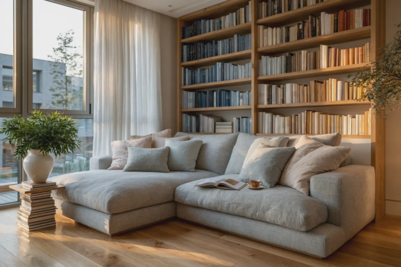 sala-de-estar-decorada-com-livros-organizados-por-cores-em-estante-de-madeiraclara Decorar com livros: ideias inesperadas para dar personalidade ao seu espaço sala-de-estar-decorada-com-livros-organizados-por-cores-em-estante-de-madeiraclara Decorar com livros: ideias inesperadas para dar personalidade ao seu espaço