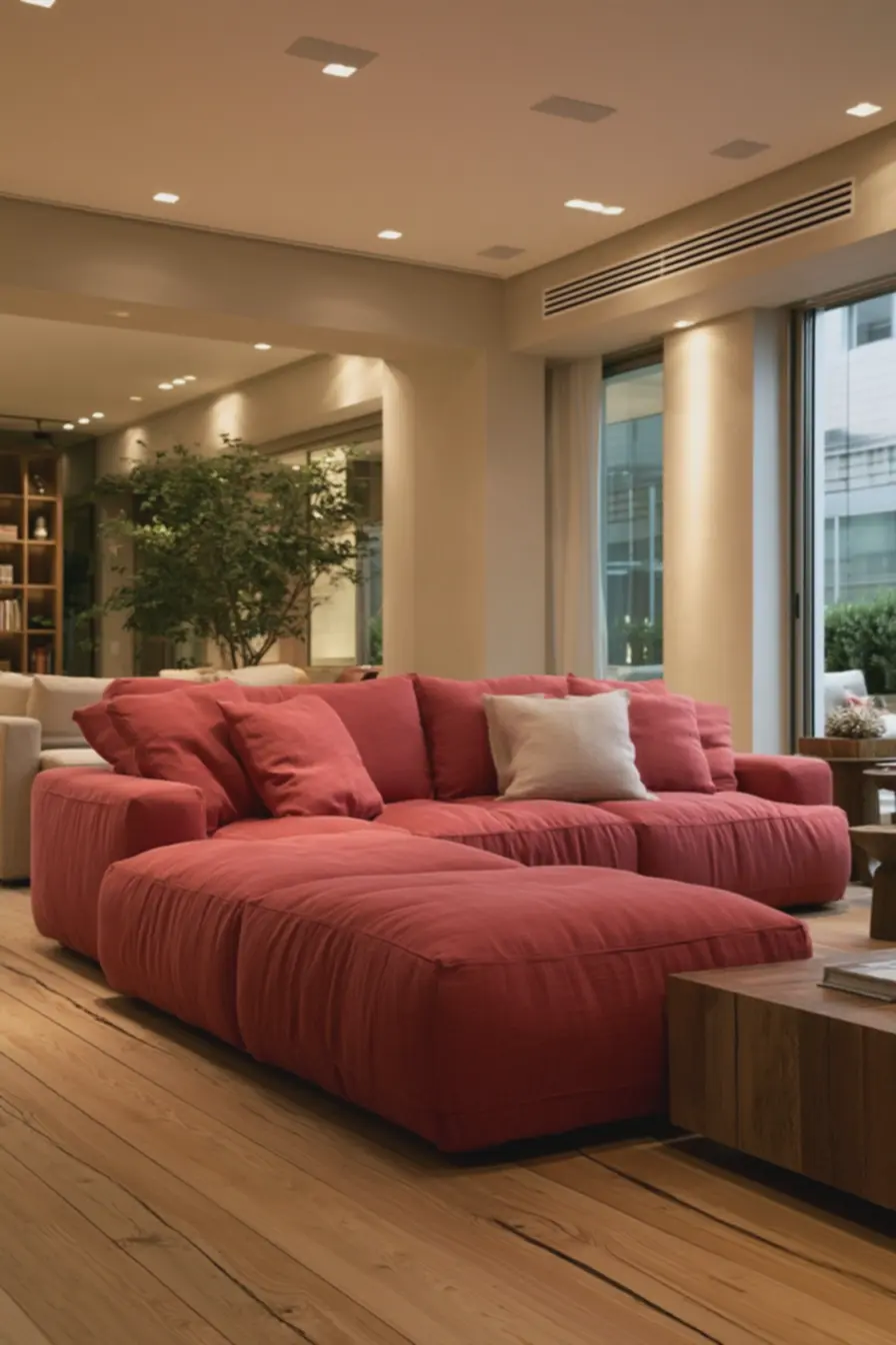sala-de-estar-pequena-com-sofa-rosa-choque-textura-linho-paredes-bege-claro-pisomadeira-clara Rosa no mobiliário: escolher tons e escalas para não sobrecarregar a sala sala-de-estar-pequena-com-sofa-rosa-choque-textura-linho-paredes-bege-claro-pisomadeira-clara Rosa no mobiliário: escolher tons e escalas para não sobrecarregar a sala