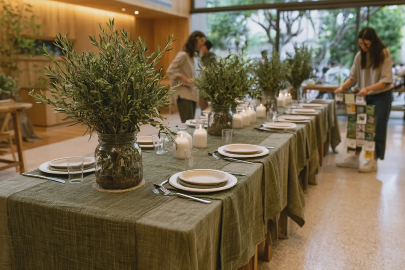toalha-de-algodao-verde-musgo-em-mesa-longa-para-evento-de-igreja-com-pratosbiodegradaveis 10 Ideias de mesa posta para Igrejas: Unindo decoração e fé toalha-de-algodao-verde-musgo-em-mesa-longa-para-evento-de-igreja-com-pratosbiodegradaveis 10 Ideias de mesa posta para Igrejas: Unindo decoração e fé