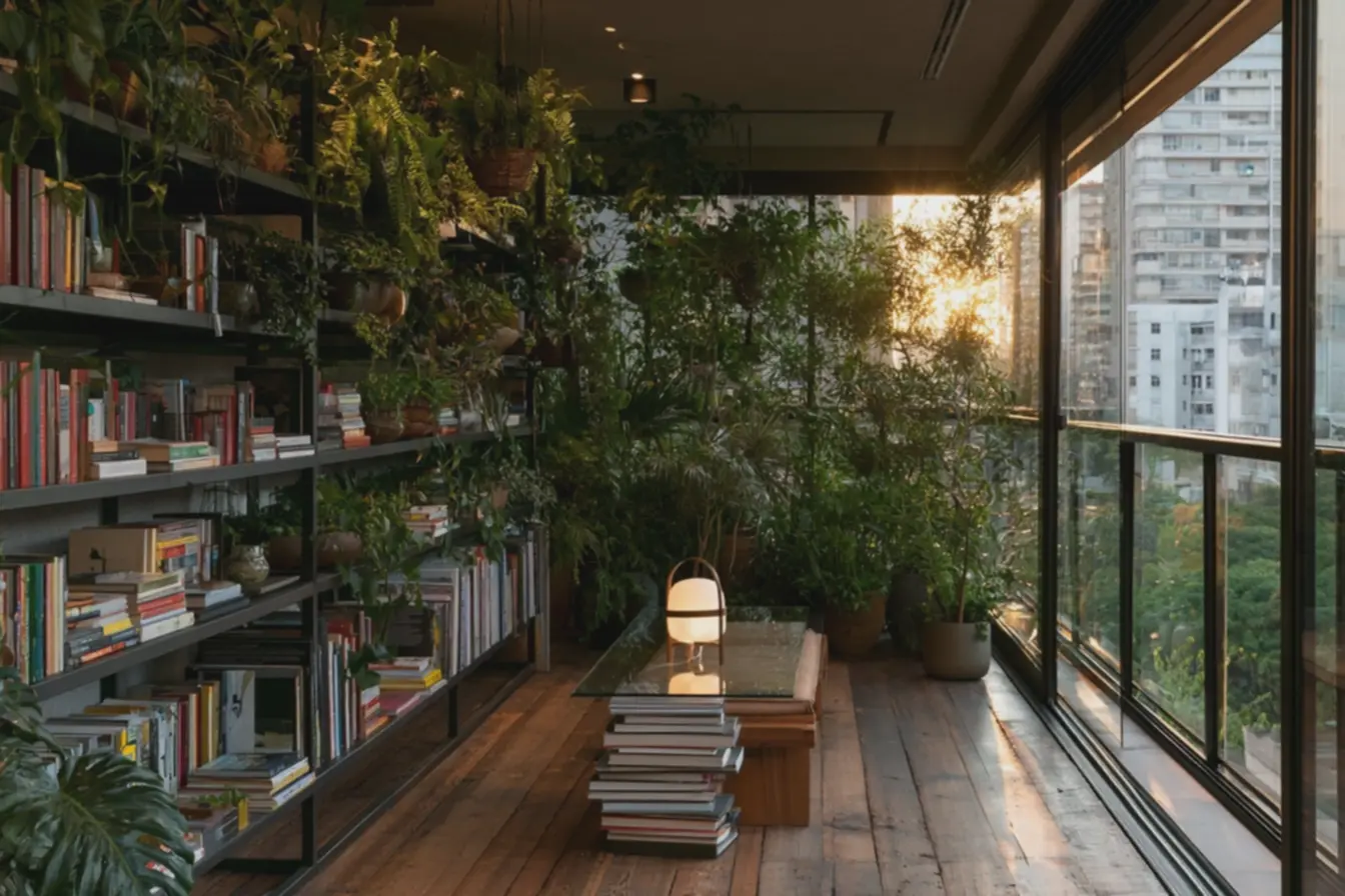 varanda-coberta-moderna-com-prateleiras-de-metal-preto-carregadas-de-livros-eplantas-variadas Decorar com livros: ideias inesperadas para dar personalidade ao seu espaço varanda-coberta-moderna-com-prateleiras-de-metal-preto-carregadas-de-livros-eplantas-variadas Decorar com livros: ideias inesperadas para dar personalidade ao seu espaço