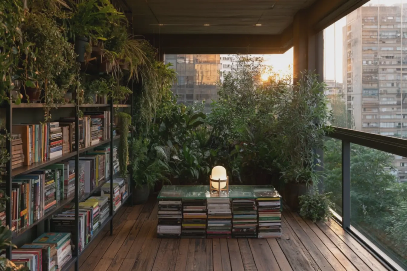 varanda-com-piso-de-madeira-rustica-recebendo-luz-natural-e-combinacao-deleitura-e-natureza Decorar com livros: ideias inesperadas para dar personalidade ao seu espaço varanda-com-piso-de-madeira-rustica-recebendo-luz-natural-e-combinacao-deleitura-e-natureza Decorar com livros: ideias inesperadas para dar personalidade ao seu espaço