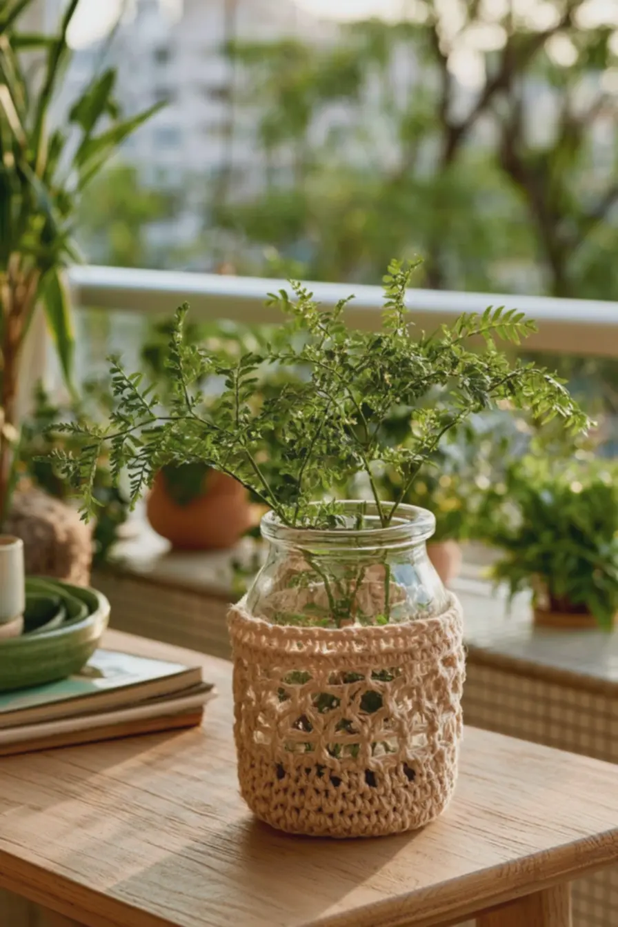 vaso-de-vidro-transparente-com-acabamento-em-croche-de-algodao-bege-claro-pontosabertos Crochê sobre vidro, cerâmica ou plástico: acabamentos que valorizam seus vasos vaso-de-vidro-transparente-com-acabamento-em-croche-de-algodao-bege-claro-pontosabertos Crochê sobre vidro, cerâmica ou plástico: acabamentos que valorizam seus vasos