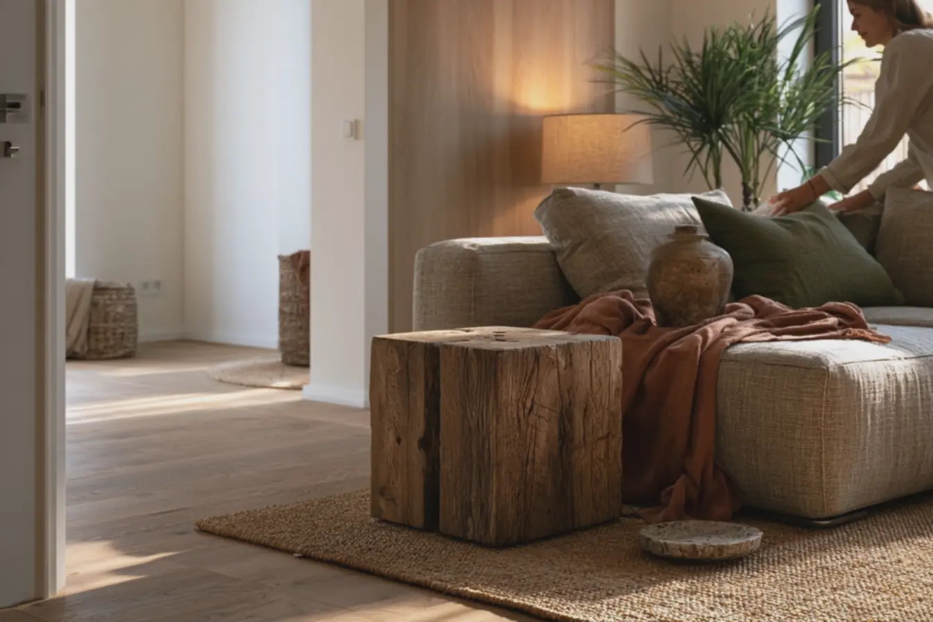 ambiente-aconchegante-com-sofa-bege-manta-terracota-almofadas-verde-oliva-e-mesalateral-de-madeira A casa de campo chegou à cidade: veja como a decoração rústica está transformando os interiores ambiente-aconchegante-com-sofa-bege-manta-terracota-almofadas-verde-oliva-e-mesalateral-de-madeira A casa de campo chegou à cidade: veja como a decoração rústica está transformando os interiores