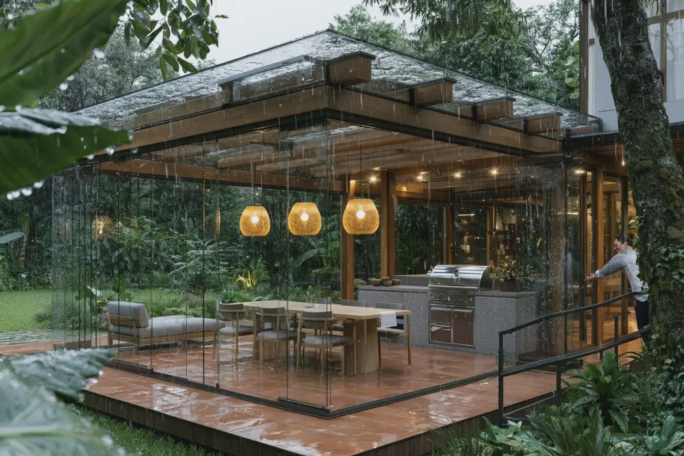 area-gourmet-fechada-com-vidro-em-residencia-vista-do-jardim-durante-chuvaintensa-ao-entardecer Área gourmet fechada com vidro vira um novo ambiente da casa: veja como decorar area-gourmet-fechada-com-vidro-em-residencia-vista-do-jardim-durante-chuvaintensa-ao-entardecer Área gourmet fechada com vidro vira um novo ambiente da casa: veja como decorar